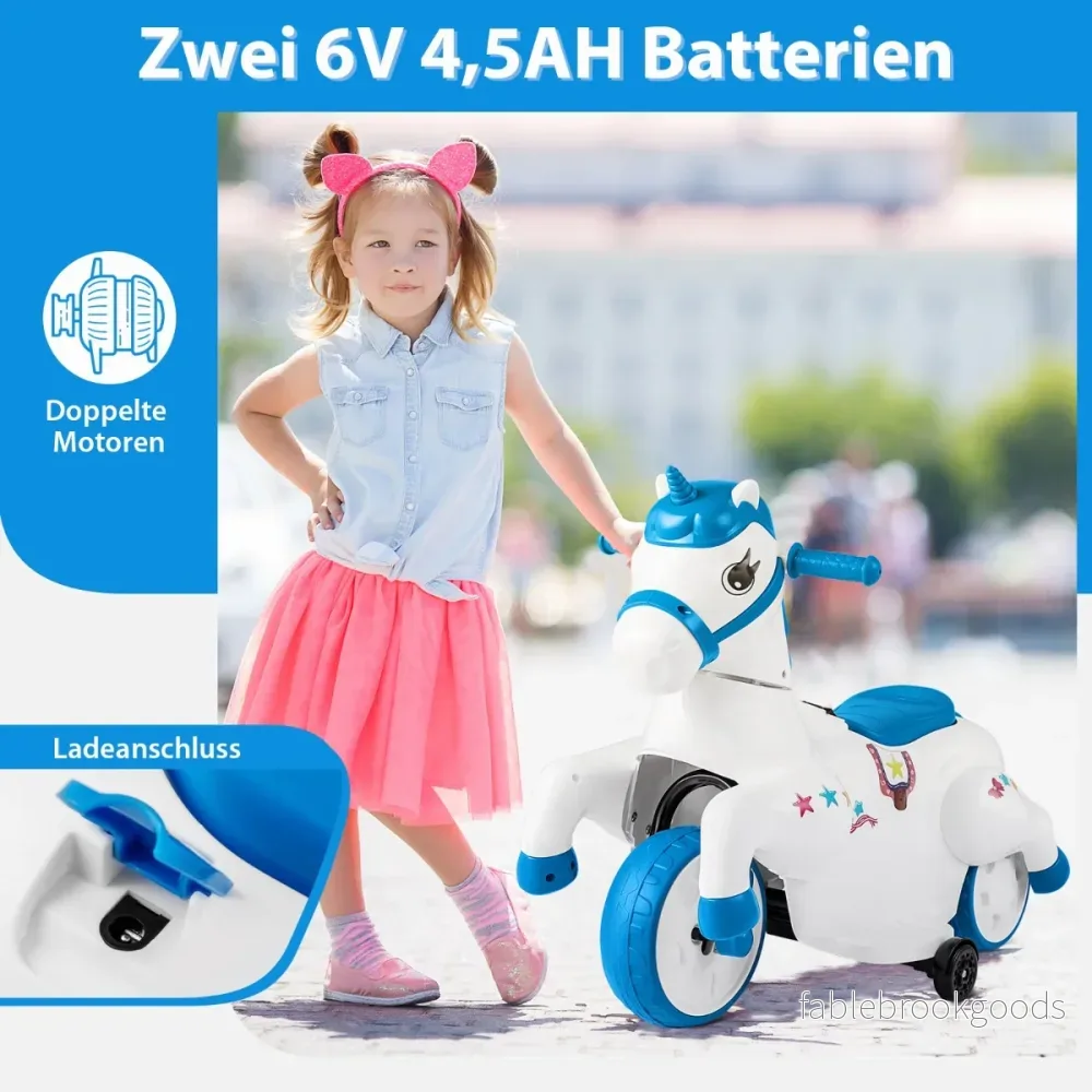 Elmotorcykel – för barn med musik och LED träningshjul från år – 3 – Blå - Bild 3