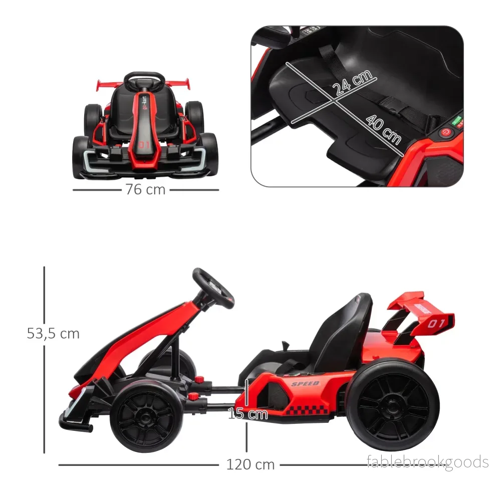 Gokart för barn, elkart med horn och musikfunktion, justerbart säte, upp till 12 km/h, plast, metall, röd - Bild 3