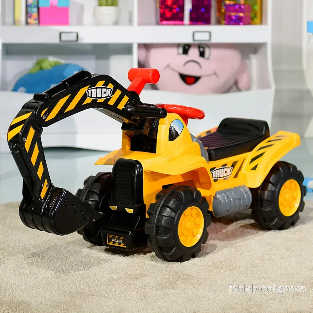 Sittande – grävmaskin med inbyggt förvaringsfack och stenar hjälm Ride on Yellow – 3 – Gul - Bild 2