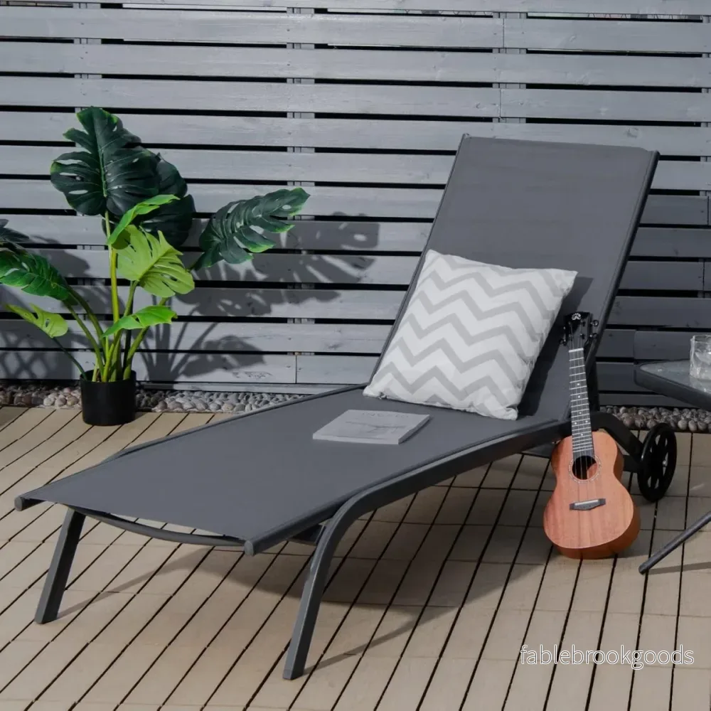 delat – set solbäddar, i metall med maxbelastning kg, loungestolar hjul – 2 150 – Grå - Bild 3