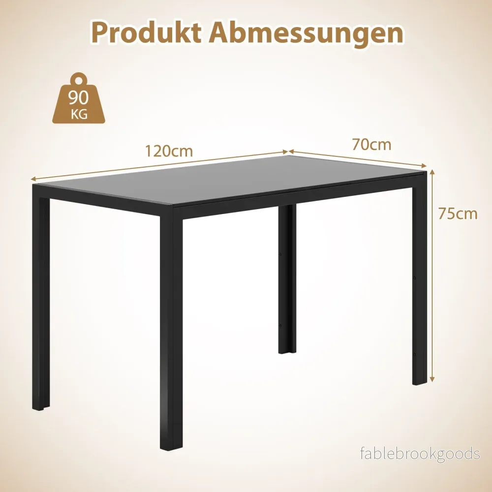 Matbord – i glas, köksbord för personer, matsalsbord med metallram, fyrkantigt köksmöbler – 4 120 x 70 x 75 cm – Svart - Bild 2