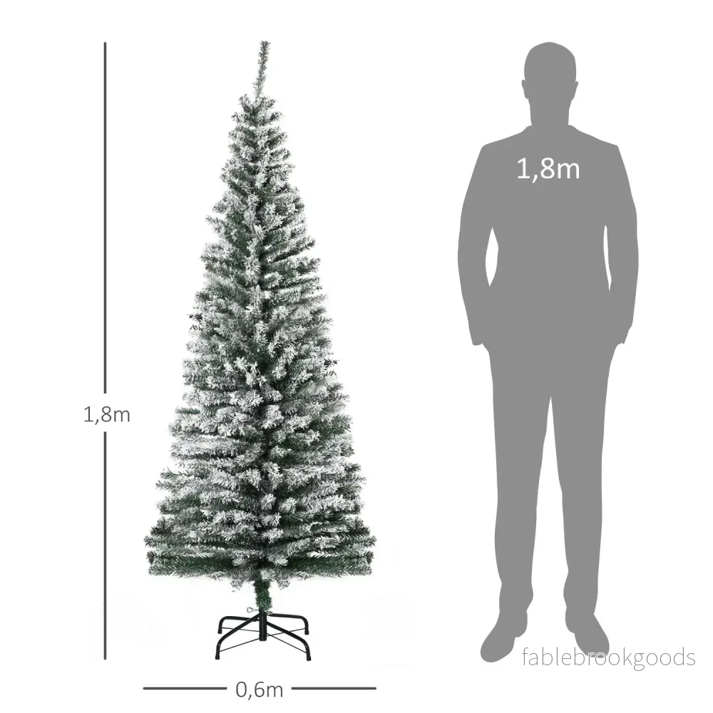 Smal konstgjord julgran med snö, 180 cm, grön - Bild 3