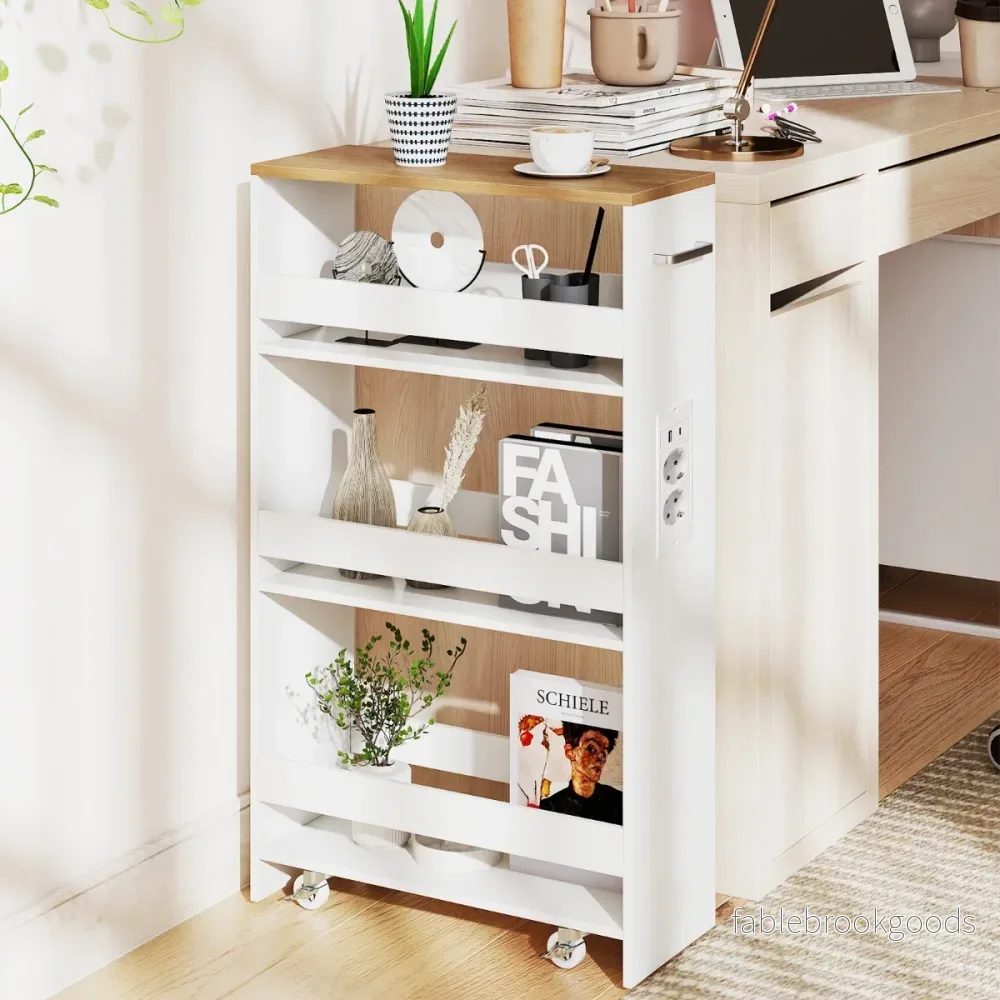 Bred – Nischvagn på Hjul Etage Smal Köksvagn Serveringsvagn + – 4 20 cm – Natur + vit - Bild 3