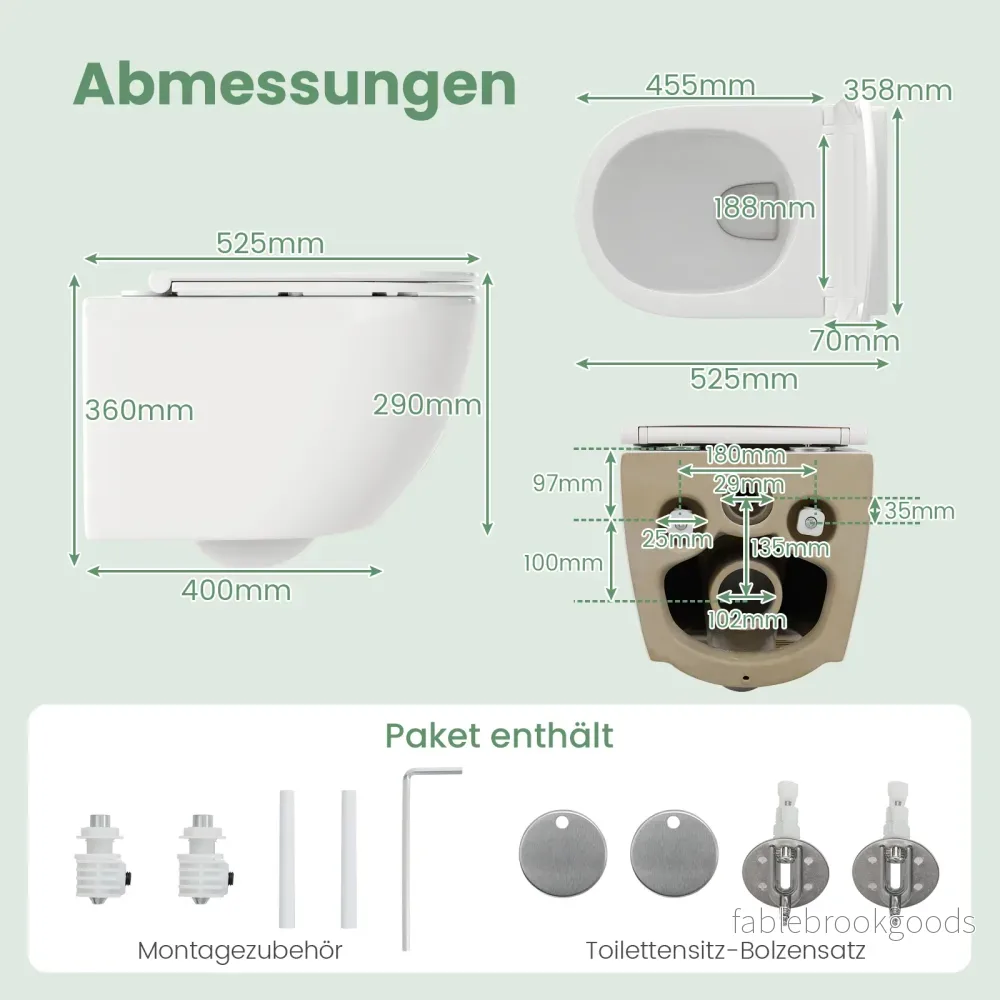 Väggmonterad – WC Keramisk med Toalettlock Dubbelspolningssystem Mjukstängning – Vit - Bild 2