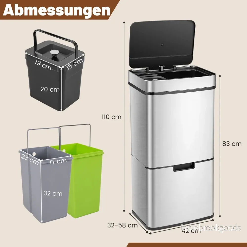 72L – soptunna i rostfritt stål med – 42 x 32-58 x 84-110 cm – Silver - Bild 2