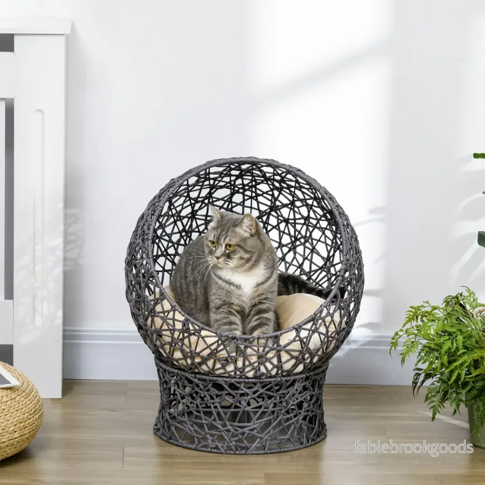 Snygg Cat Bed Cave med Kudde – Lila & Cream Rep - Bild 2