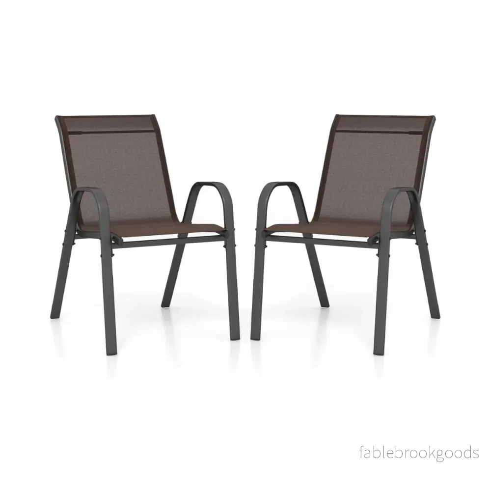 Set – med stapelbara trädgårdsstolar gjorda av textilen och metallram – 2 56 x 70 x 84 cm – Brun