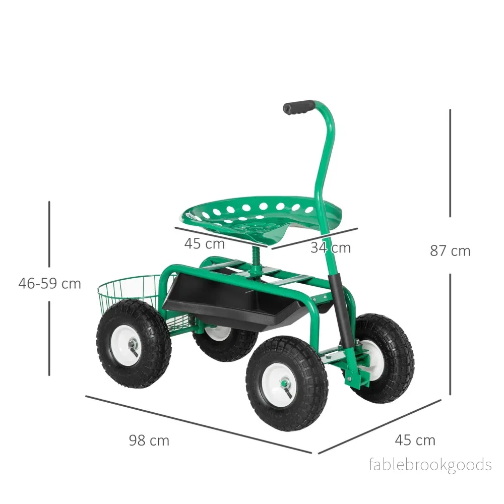Trädgårdsvagn med vridbar sits, justerbar, 150 kg kapacitet - Bild 3