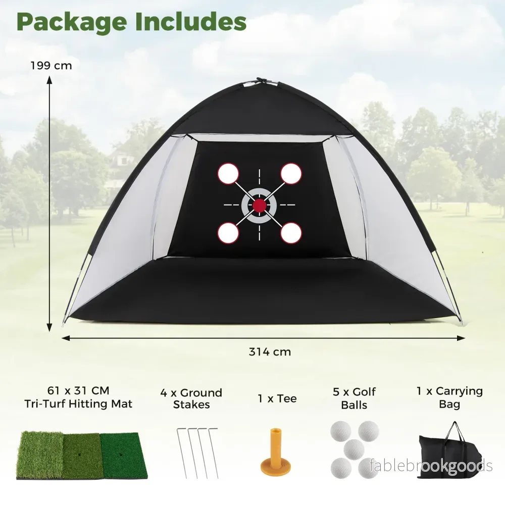 Golfträningsnät – med slagmatta Golfnätset måltavla bollar tee och markankare – 5 314 x 179 x 199 cm – Svart - Bild 2