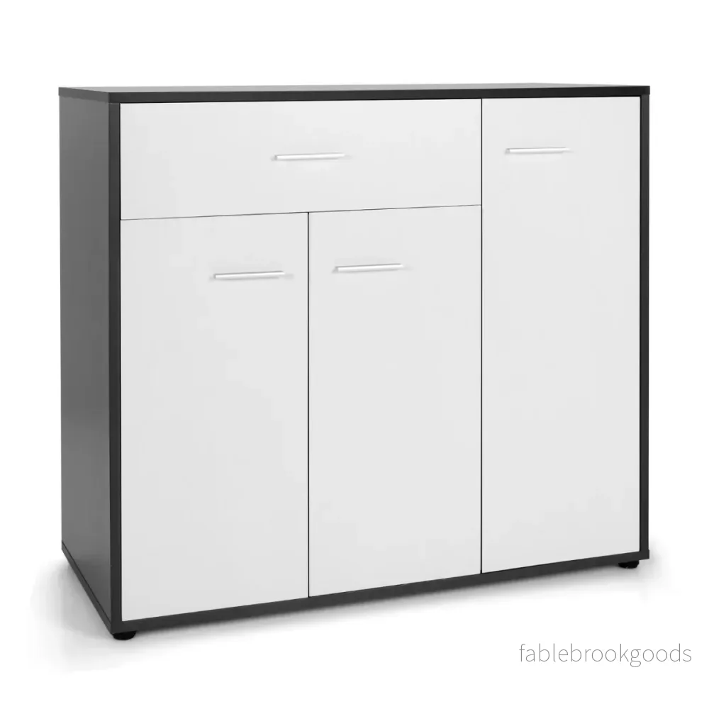 Byrå – Köksbufféskåp med låda Köksskåp ställbar hylla – 88 x 40 x 80 cm – Svart och vit