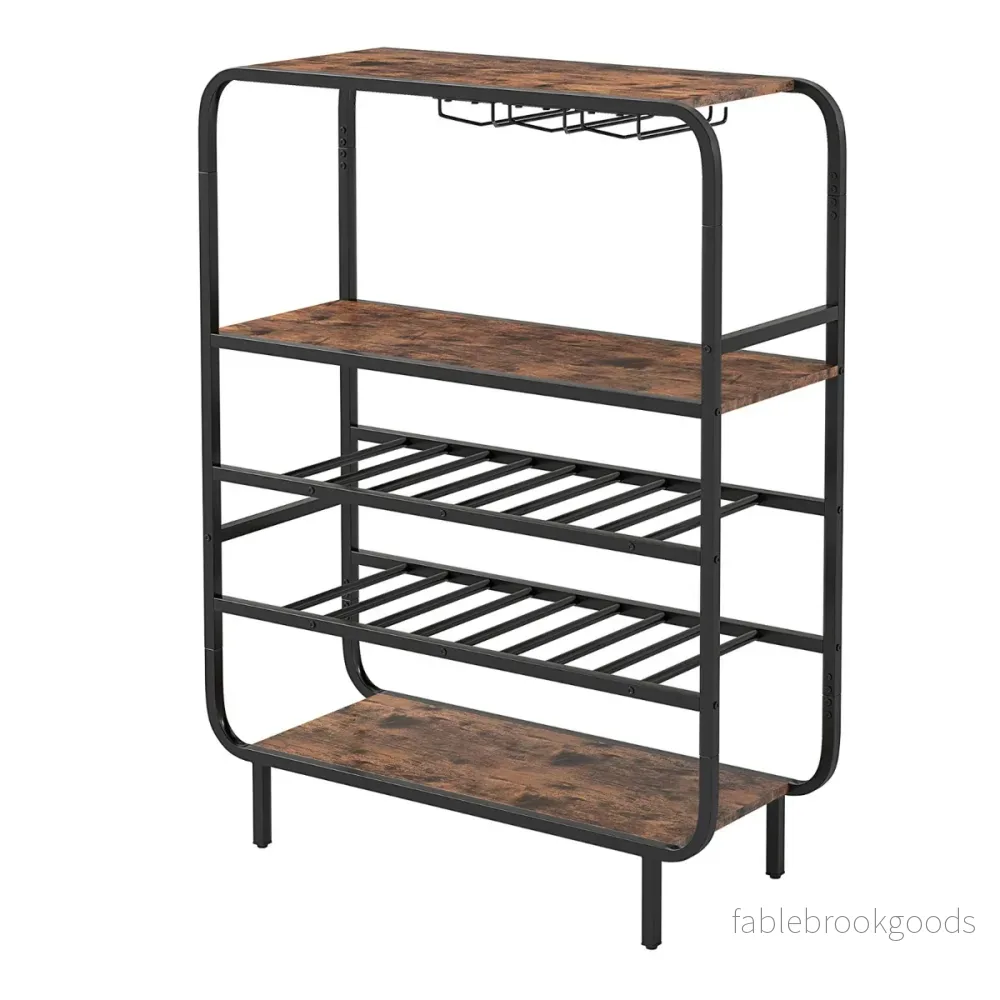 Etage – Vinhylla för Flaska med Glas Hållare Flaskhylla Vinställare – 5 16 90 x 35 x 117 cm – Rustik brun