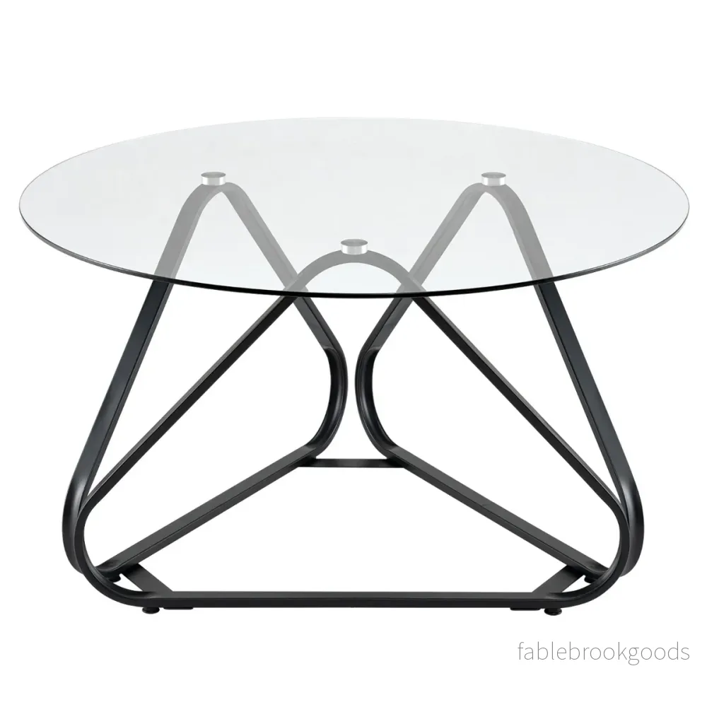 Runt – soffbord med härdat glas och metallram Modernt Sidobord – Svart