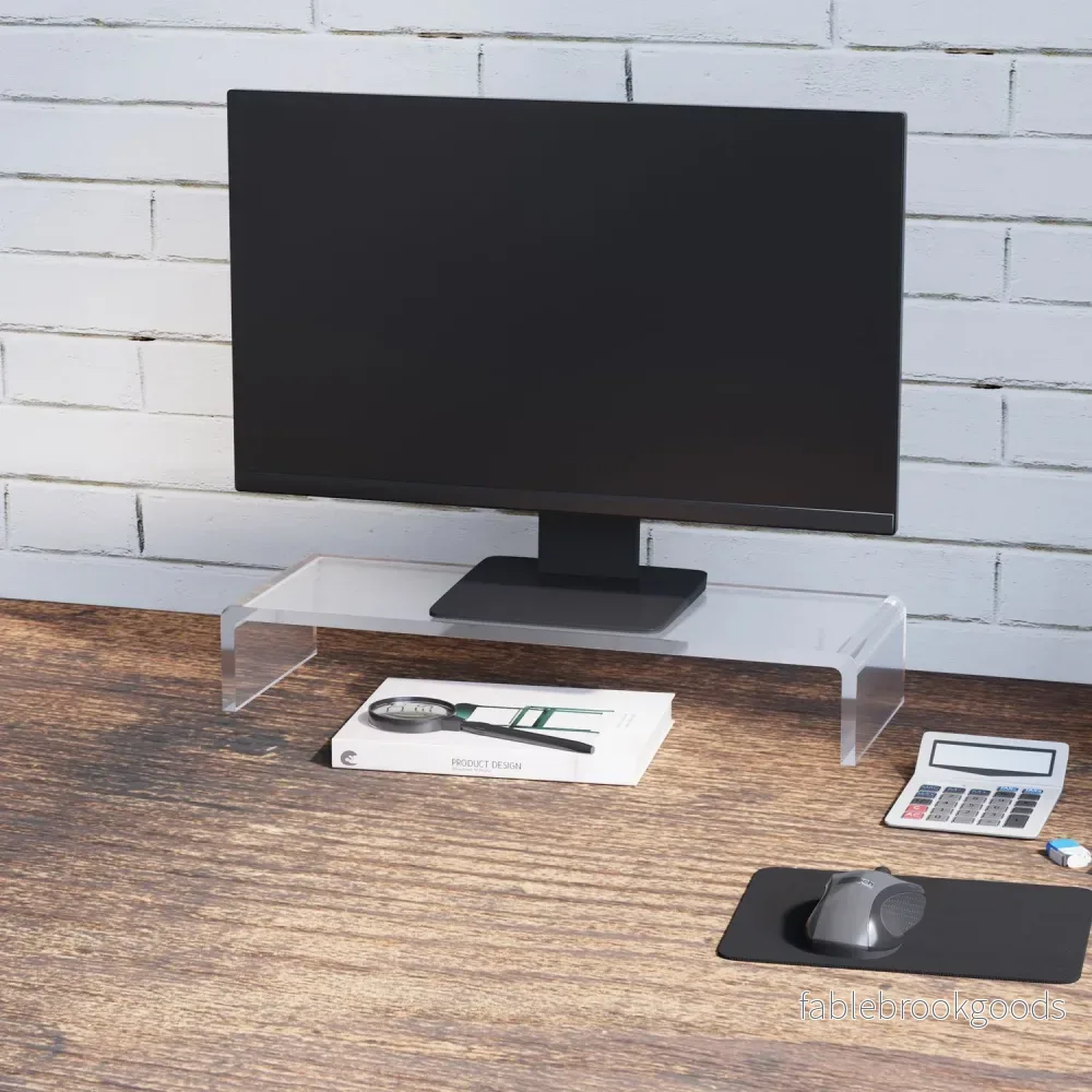 Ergonomiskt monitorstativ i akryl, Transparent, 53x19x9cm - Bild 2