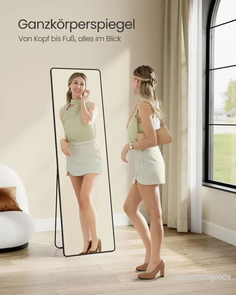 Hellängdsspegel – Rektangulär – Härdat glas – Bläcksvart - Bild 2