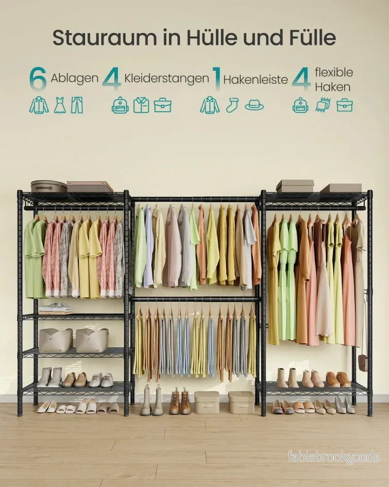 Kledingrek - 40 x (177-220) x 193 cm - Diepzwart - Staal - Maximale capaciteit 432 kg - Bild 3