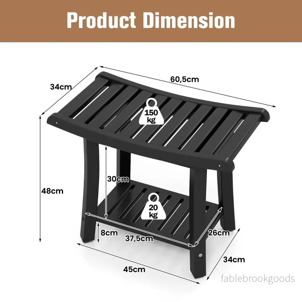 Duschbänk – Vattentät Duschpall med Böj Sits – 60,5 x 34 x 48 cm – Svart - Bild 2