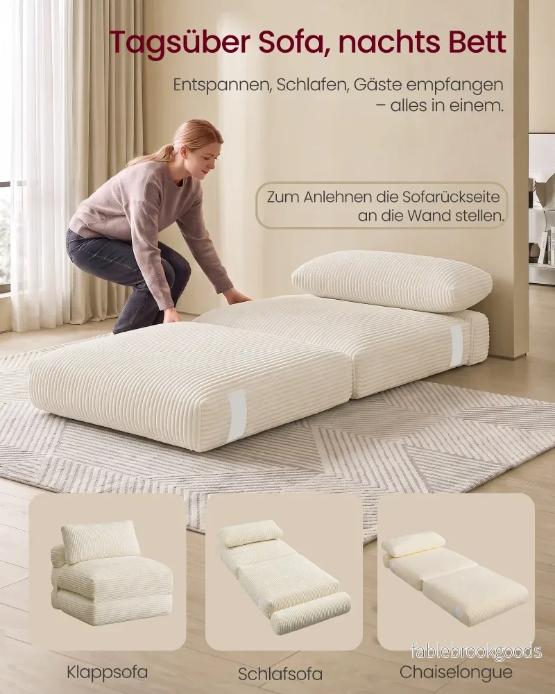 Slaapfauteuil - Opvouwbaar van Corduroy - Met Kussen - Warmwit - 89 x 89 x 78 cm - Bild 3