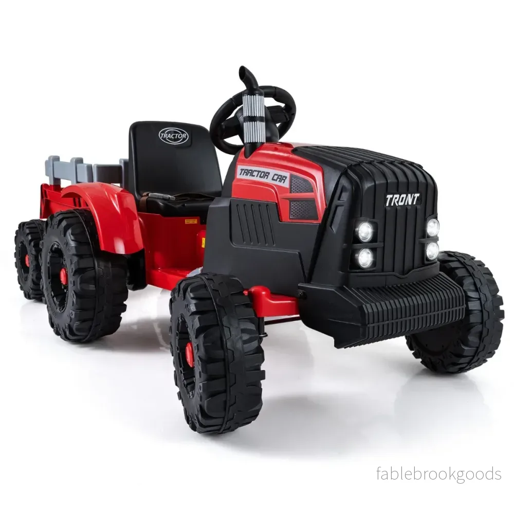 24V – elektrisk traktor för barn med släp, elfordon avtagbart fjärrkontroll – Röd