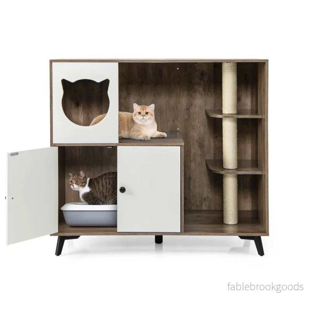 Kattlåda – med sisal klösstänger metallben +vit – 3 5 – Grå