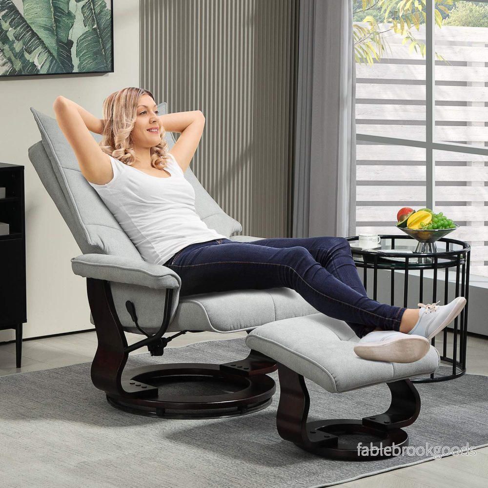 Grey Velvet Recliner Stol med osmansk, vridbar rocker - Bild 2