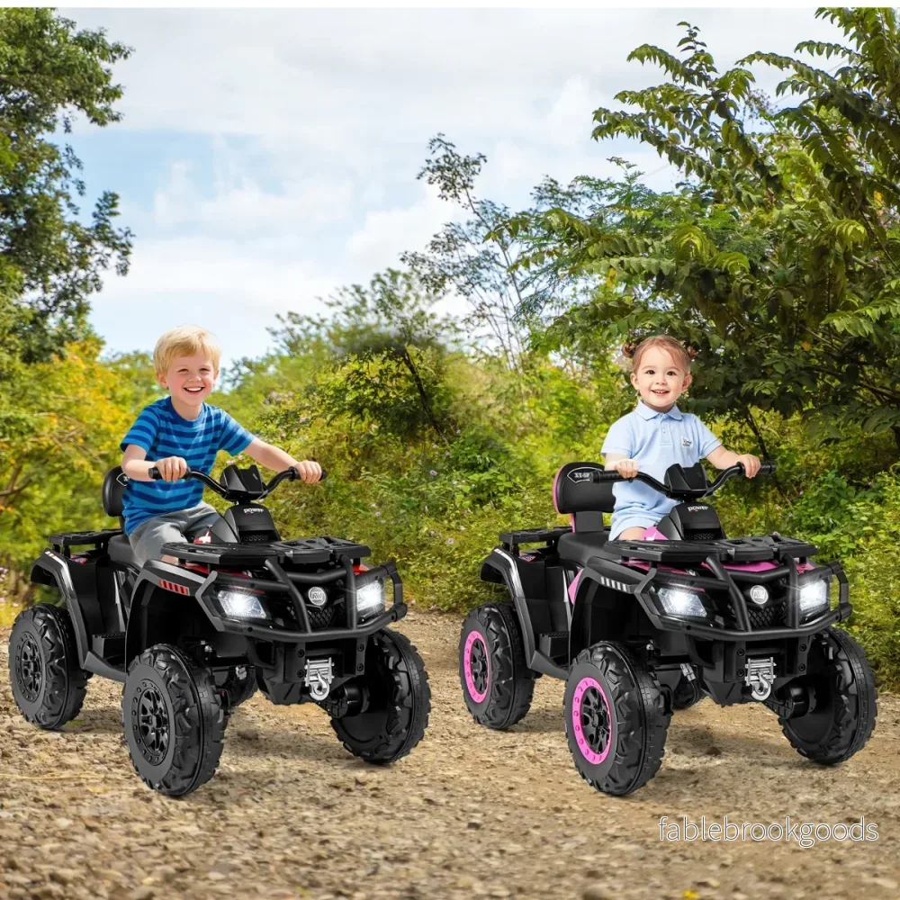 Barn – ATV 24V sitsig hjulig fyrhjuling Elfordon med motorer Mjuk start och fjädring LED lampor Musik – 2 4 4 – Rosa - Bild 3