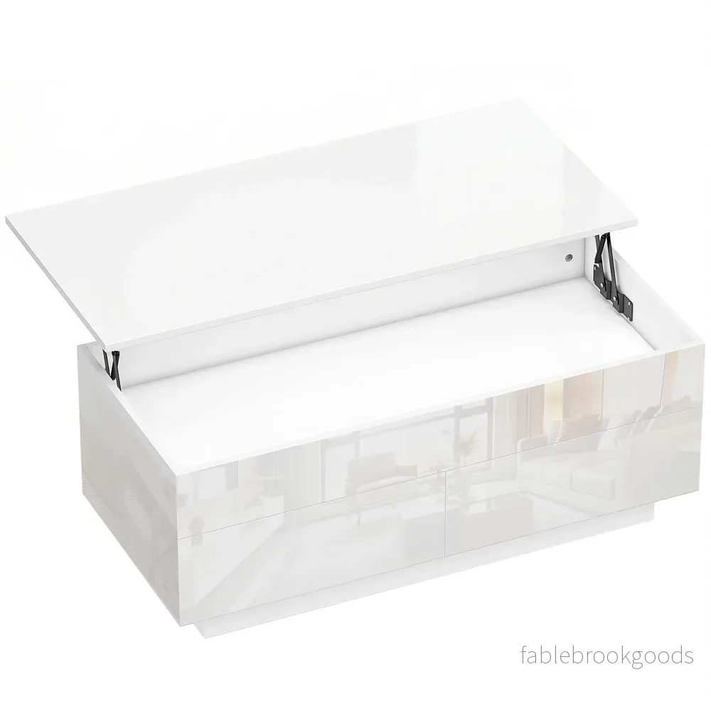 Ställbart soffbord med förvaring, högblank vit