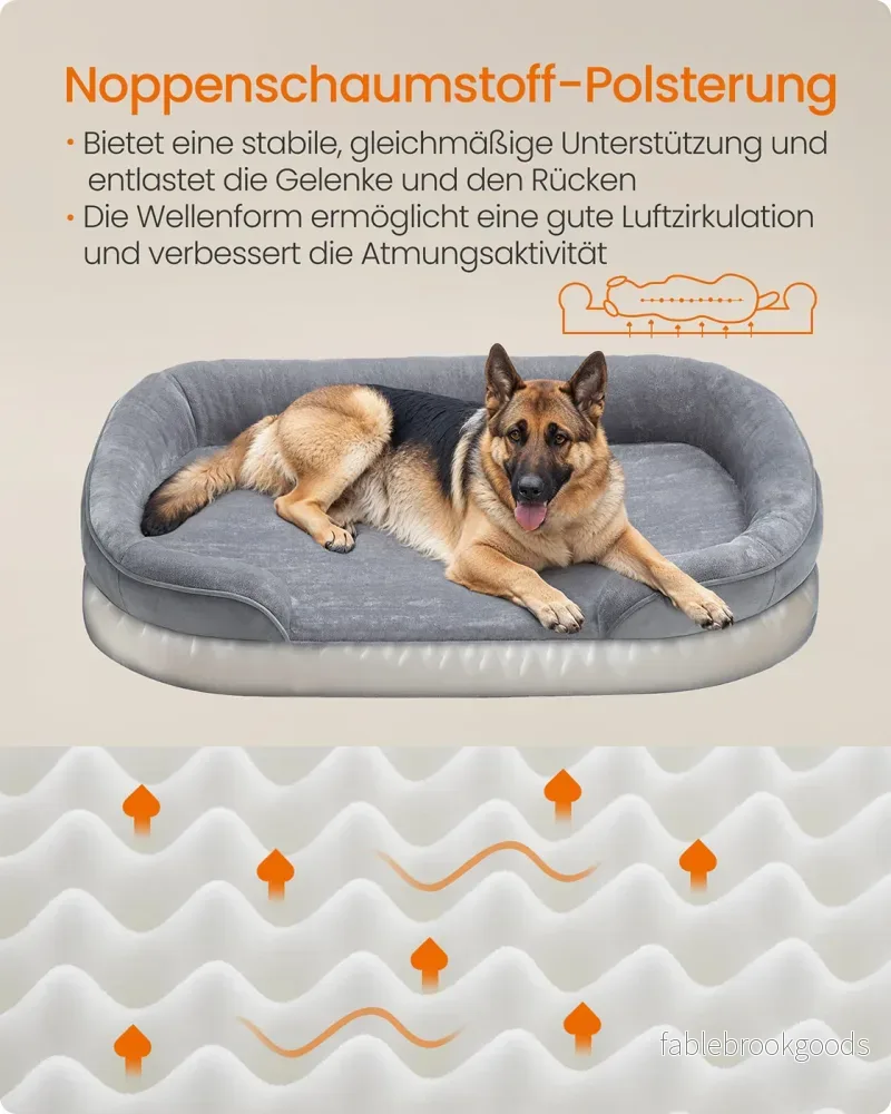 Hundbädd – Upphöjda kanter – Flanell och sammet – Ljusgrå - Bild 3