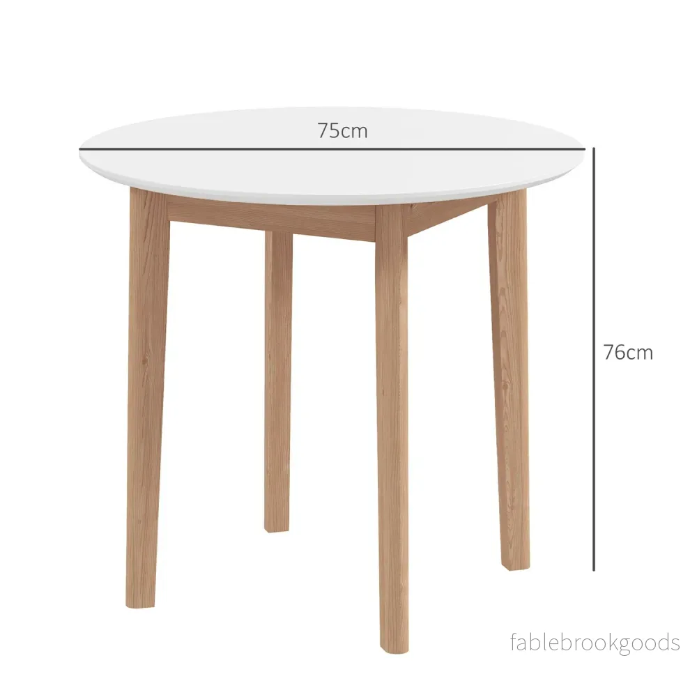 Runt matbord för 2, massivt trä, 75 cm, vit finish - Bild 3