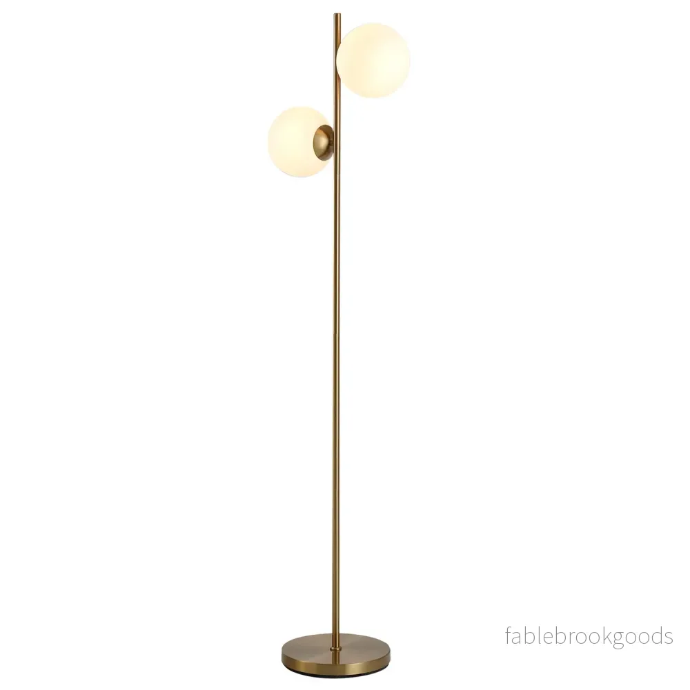 Golvlampa med 2-delad glasskärm – stål & glas, gyllene