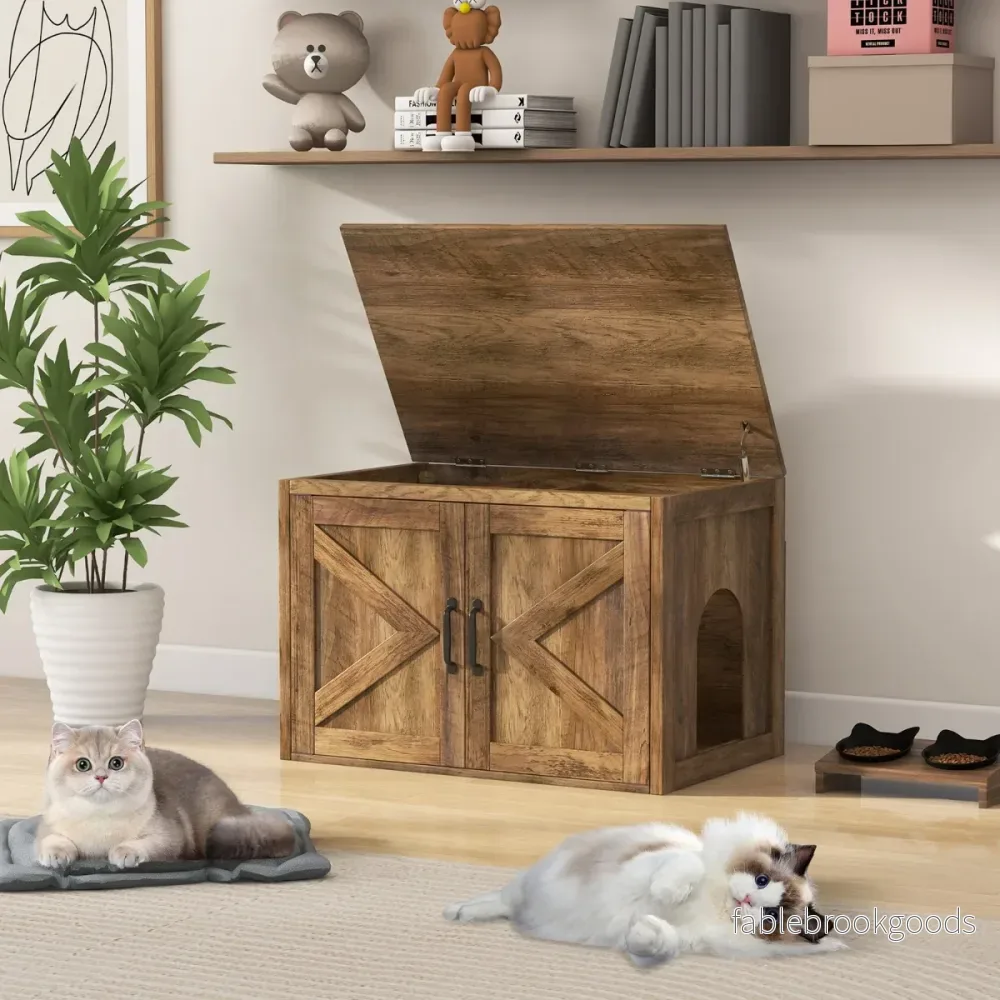 Katttoalett – med dubbeldörr Kattmöbel Skiljevägg Kattstuga Kattlåda Skåp – Ekgrå - Bild 3