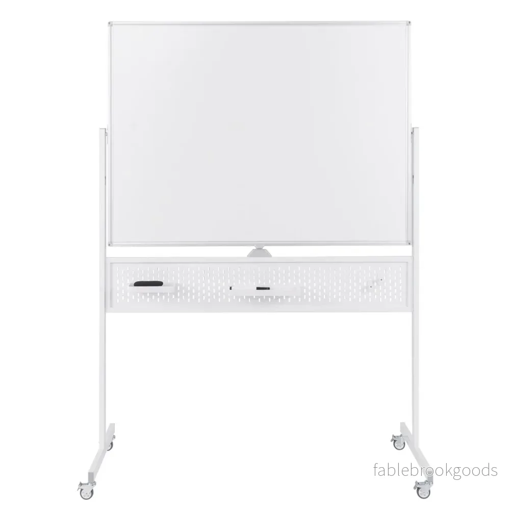 Dubbelsidig – mobil Whiteboard med Pegboard och Hjul Stativ – 120 x 90 cm – Vit