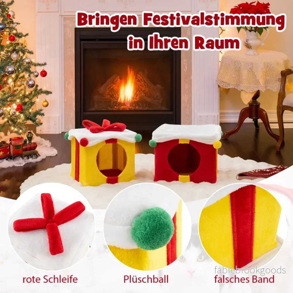 nivå – julkattgrotta med pilbåge och boll staplingsbara presentförpackningar Cat House – 2 – Röd - Bild 3