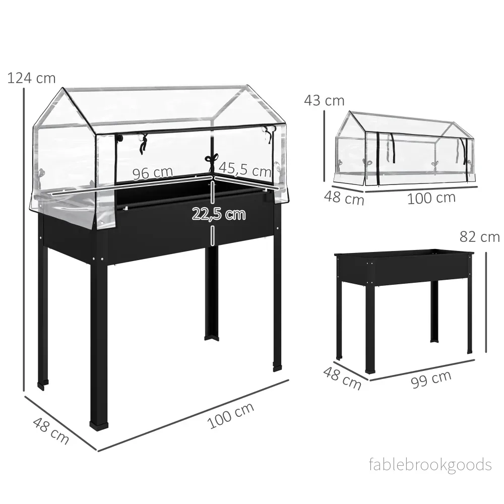 Upphöjd trädgårdsbädd med växthustak, 100x48x124 cm, svart - Bild 3