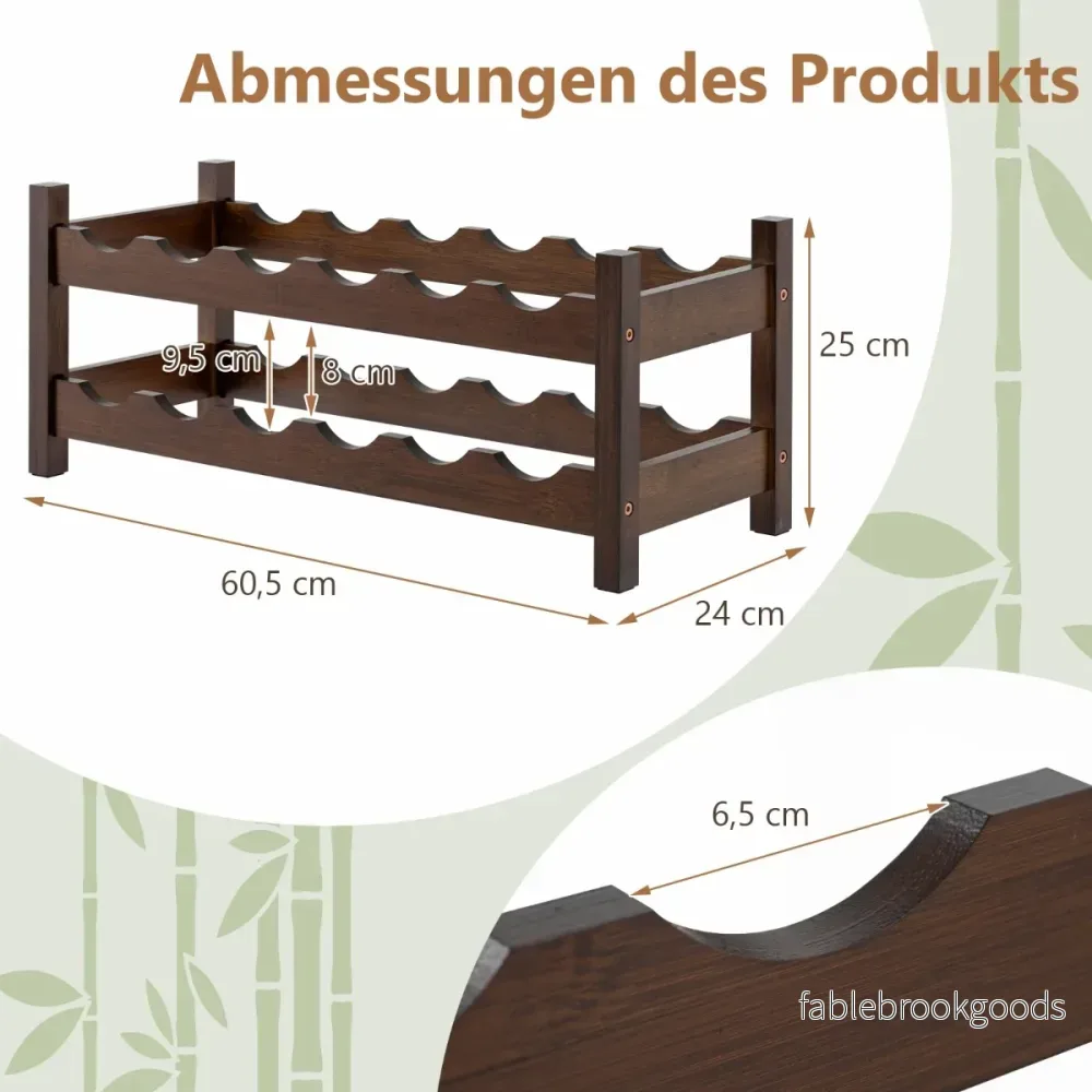 Bambu – vinrack för flaskor Flaskställ med hyllor Flaskhållare källare – 12 2 – Brun - Bild 2