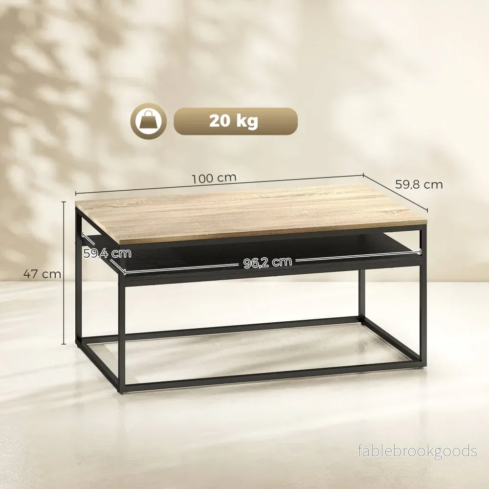 Soffbord med hyllplan, eklook och svart, 100 cm - Bild 3