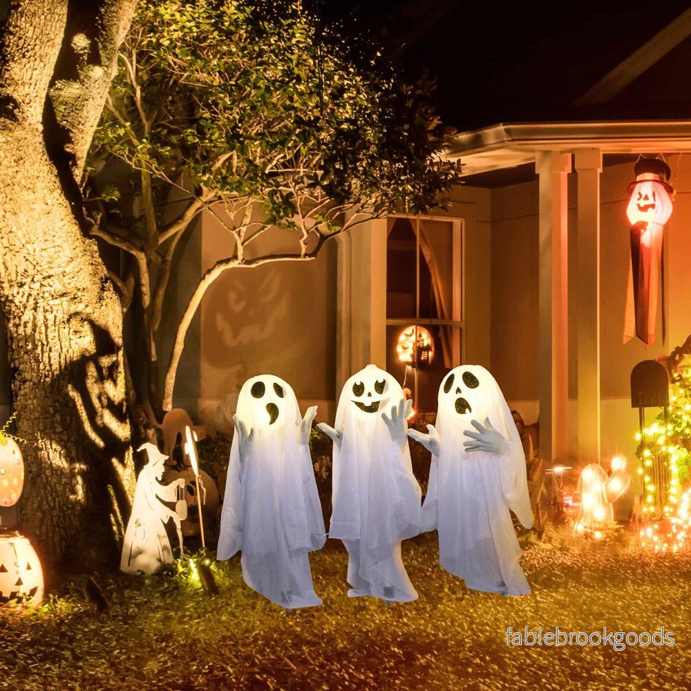 Halloweendekoration – 3 lysande spöken, rörelsesensor, 54x10x60 cm - Bild 2