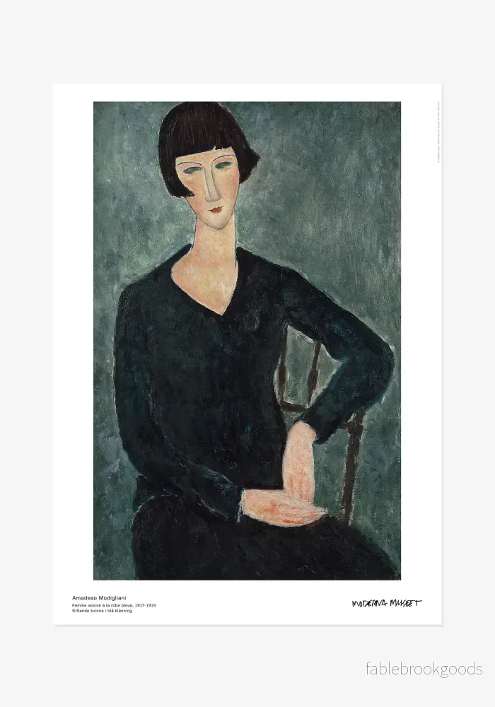 Poster, Amedeo Modigliani, Sittande kvinna i blå klänning Poster, Amedeo Modigliani, Sittande kvinna i blå klänning