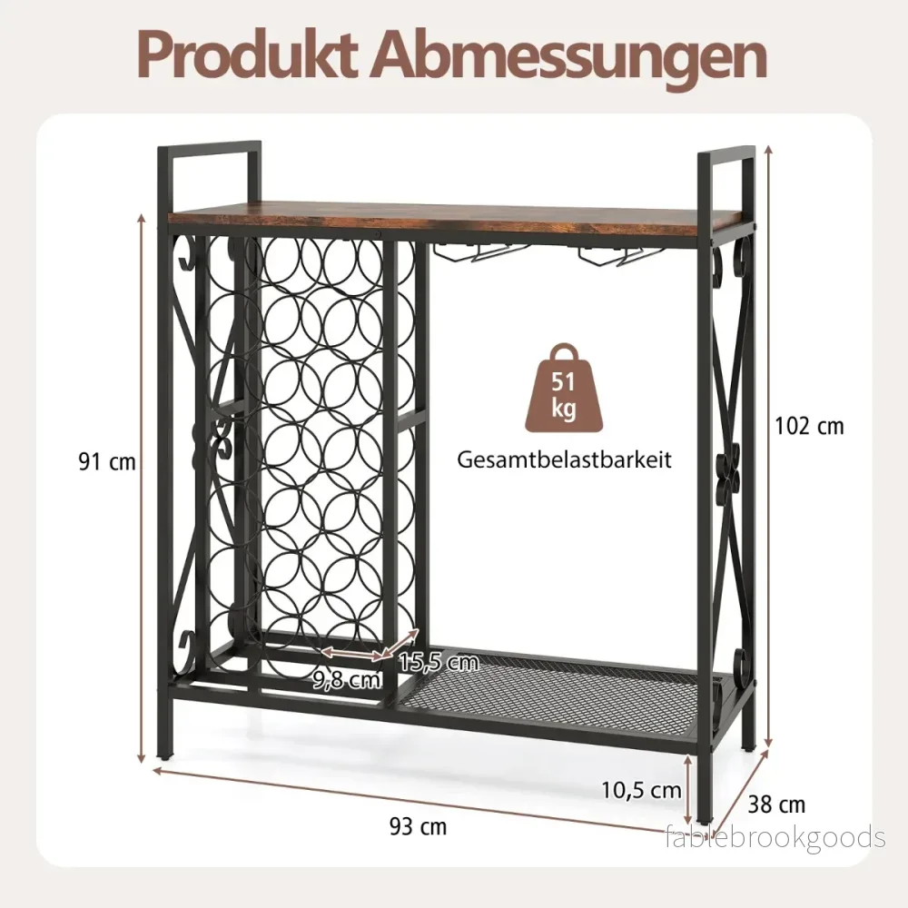 Vinställ – för flaskor med glasstöd och bordsskiva Fritt stående flaskställ – 21 – Brun - Bild 2