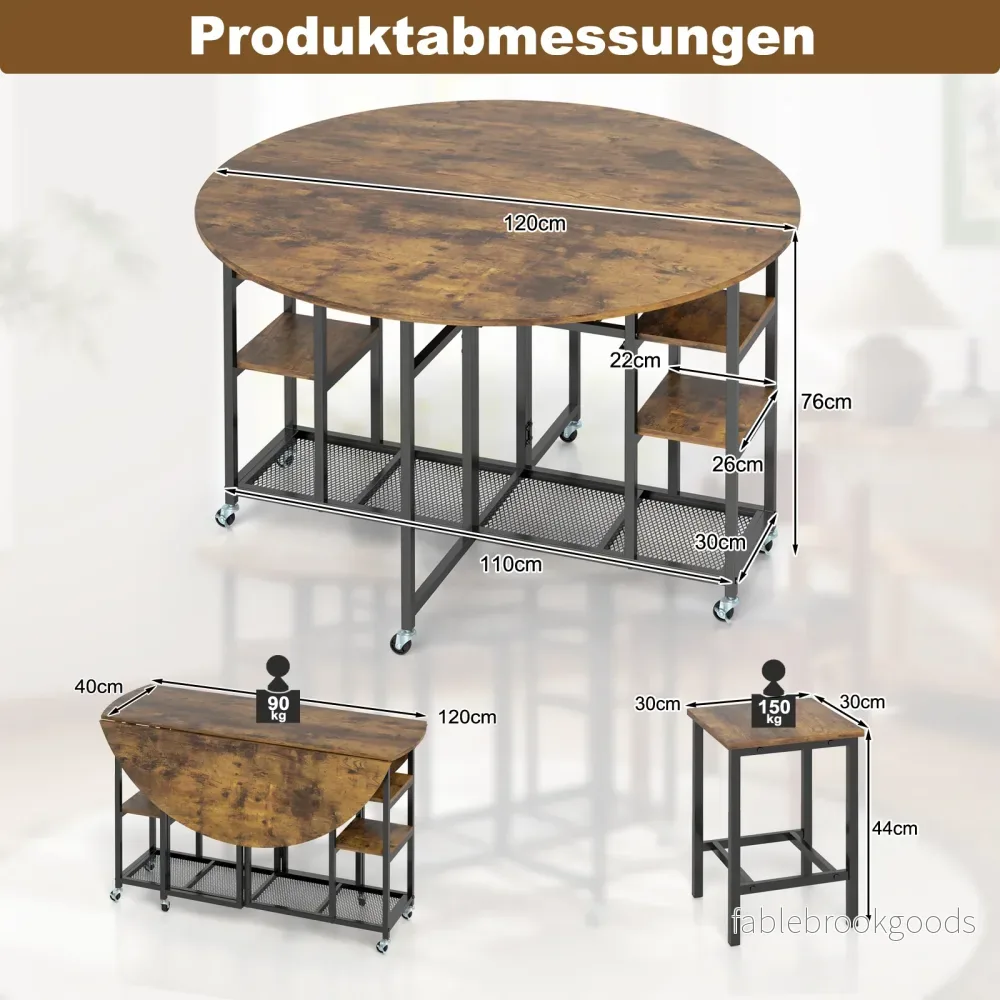 delad – matgrupp Fällbart köksbord med pallar och vinställ hyllor matrumgrupp – 3 2 – Brun - Bild 2