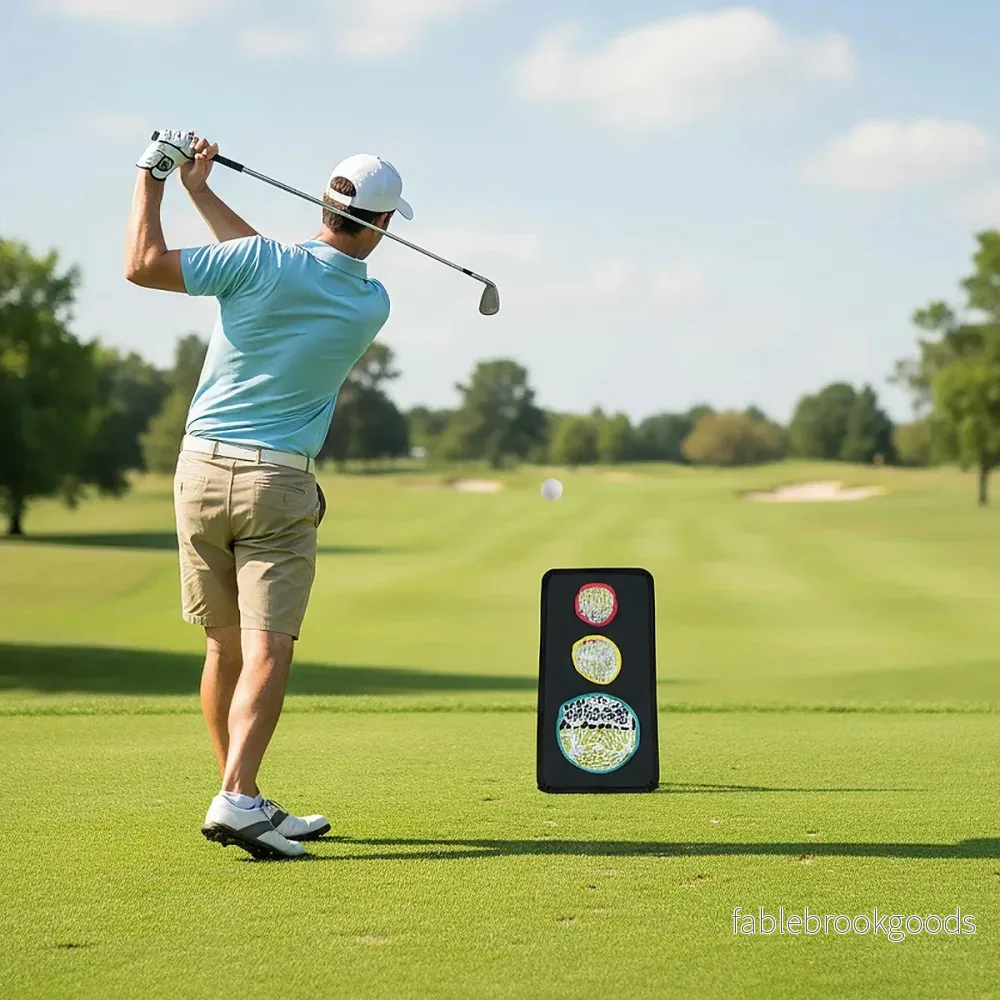 Dubbelsidigt – golfchippingnät med måluppslag och triangulär struktur Oxford tyg Målträningssystem – 5 – Svart - Bild 3