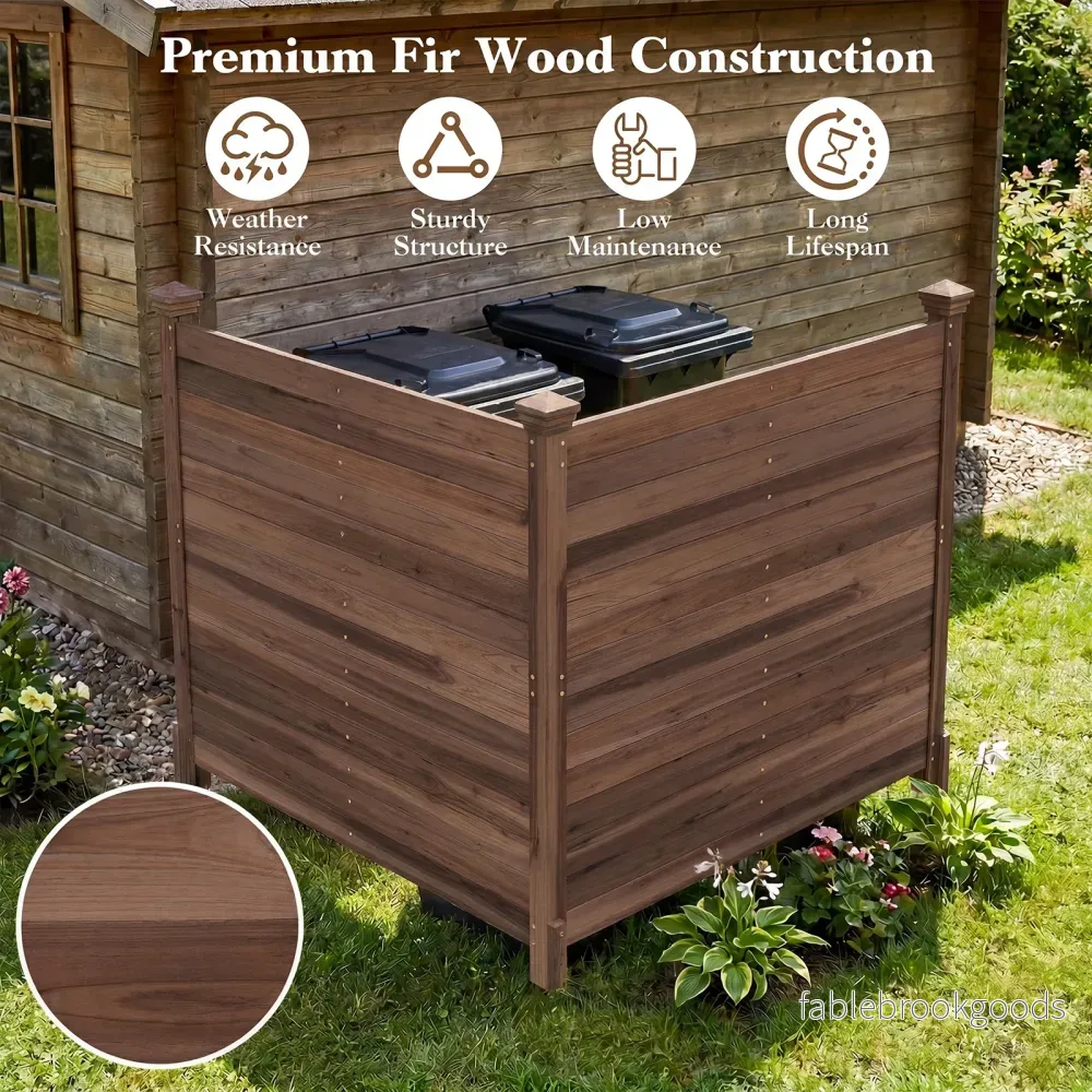 Pack – Tvådelad skyddshäck trädgårdshäck av gran utomhus trähäck med tre stolpar – 2 119 x 119 cm – Brun - Bild 3