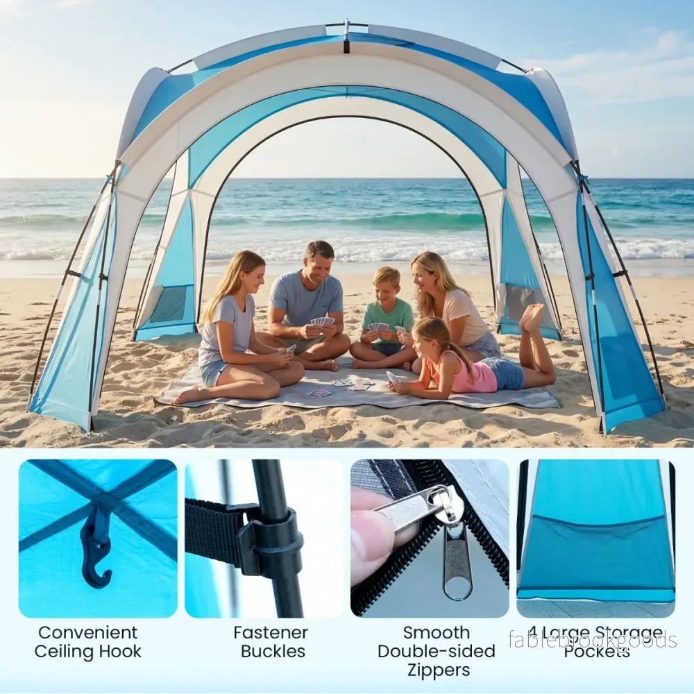 Strandtält – trädgårdstält för personer med nätväggar, takventilation och förvaringsväskor – 6-8 4 344 x 344 cm – Blå - Bild 3