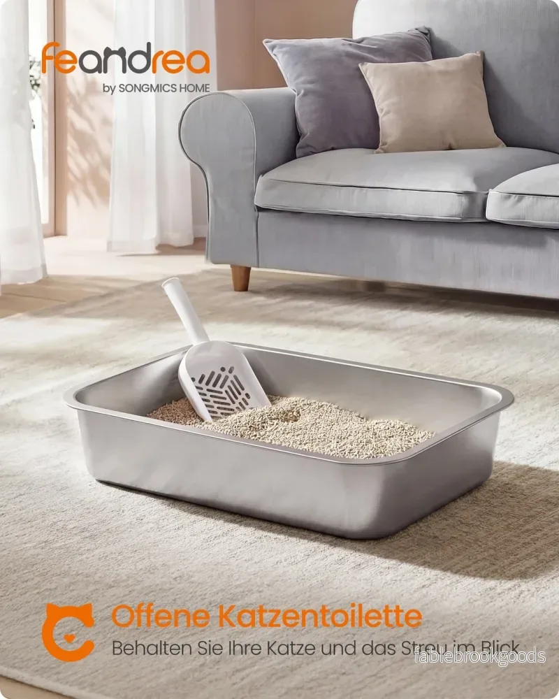Kattenbak - 50 x 35 x 15 cm - roestvrij staal - zilver - voor middelgrote en grote katten - Bild 2
