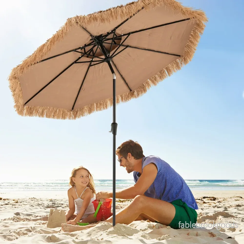 Hög – solskärm i hawaiiansk stil, halmtäckt Tiki terassparasol med ribbor – 8 247 cm – Natur - Bild 3