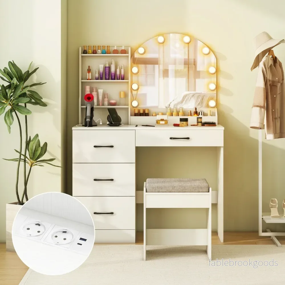 Sminkbord – med LED belysning färger justerbar ljusstyrka – 3 – Vit - Bild 2