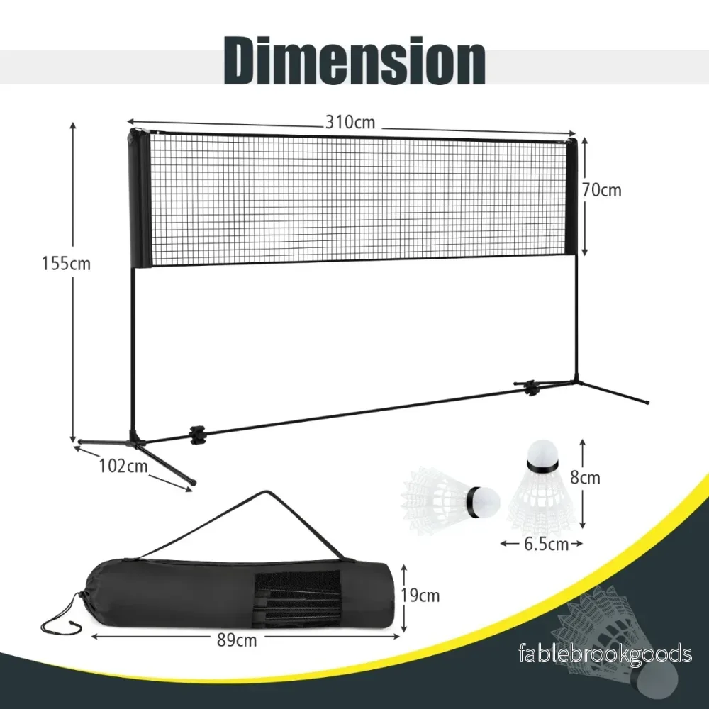 Fjäderbolls – /badmintonnät med stativ justerbart utomhusnät – Svart - Bild 2