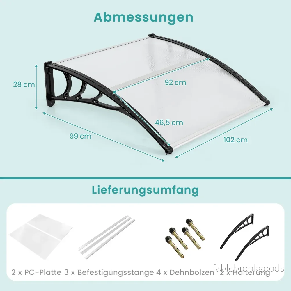 Entrétak – för ytterdörr i aluminium och polykarbonat – 102 x 99 cm – Silver - Bild 2