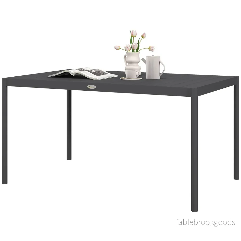 Uteplatsmatbord i aluminium för 6, mörkgrå, 145x90x74 cm
