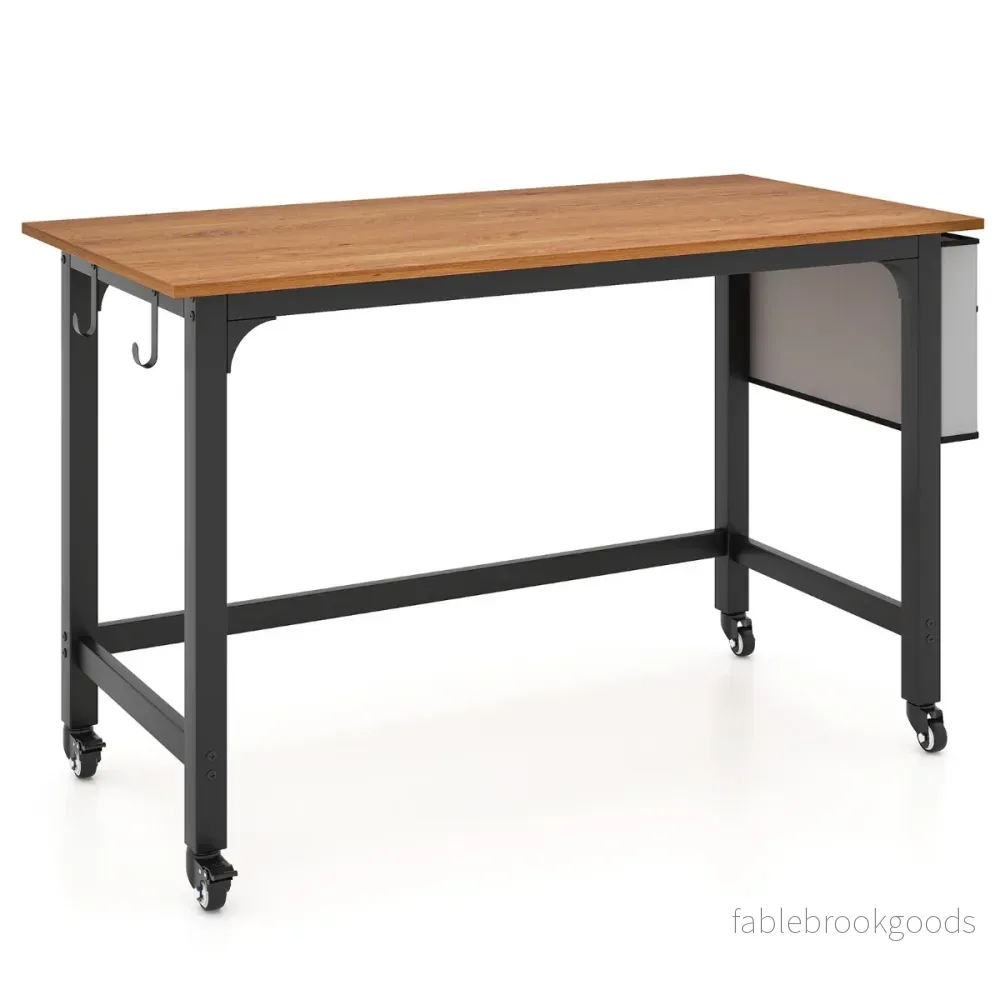 Skrivbord – med hjul Datorbord avtagbar tygpåse och hörlurskrok – 120 x 60 x 75 cm – Natur