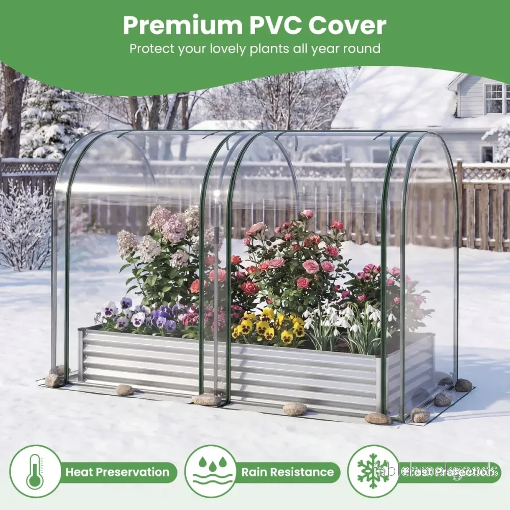 i – upphöjd odlingslåda med växthus, metallplanteringslåda PVC skydd och fönster, drivbädd – 3 1 2 – Silver - Bild 3